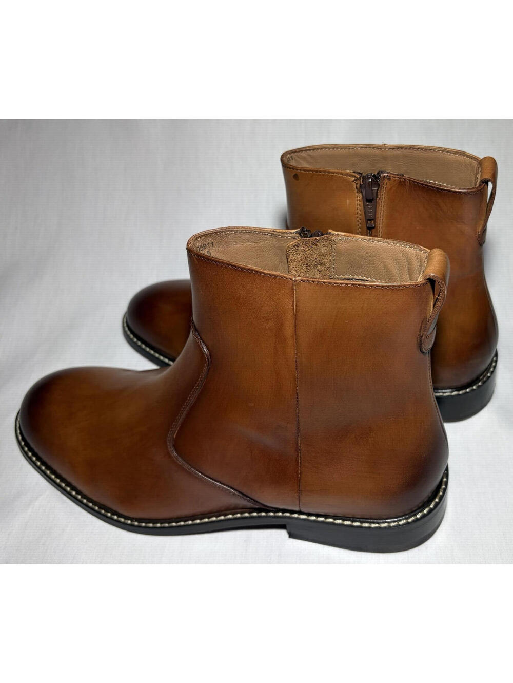 Thomas & Vine Mens 10.5 Leather Side Zip Ankle Boots Cognac Brown Comfort Foam